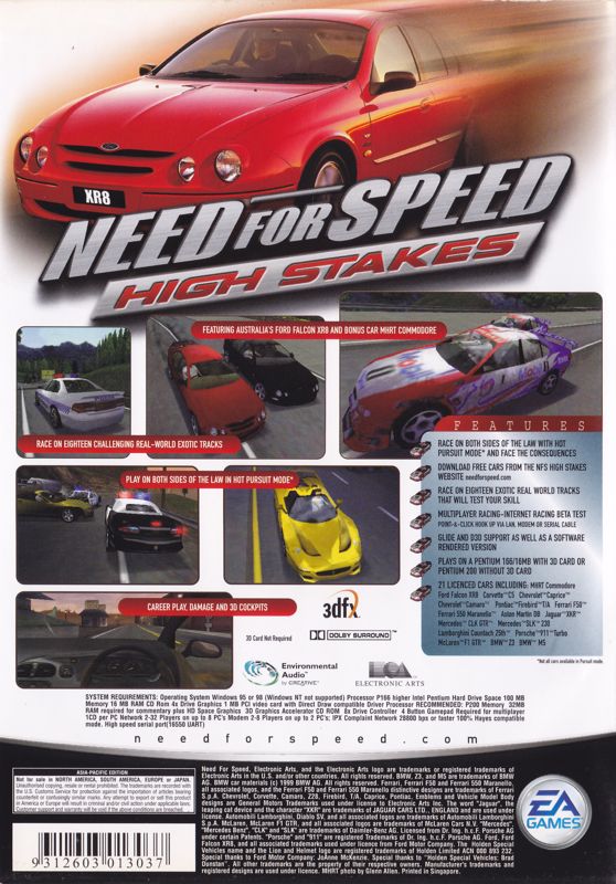 Back Cover for Need for Speed: High Stakes (Windows) (Re-release)