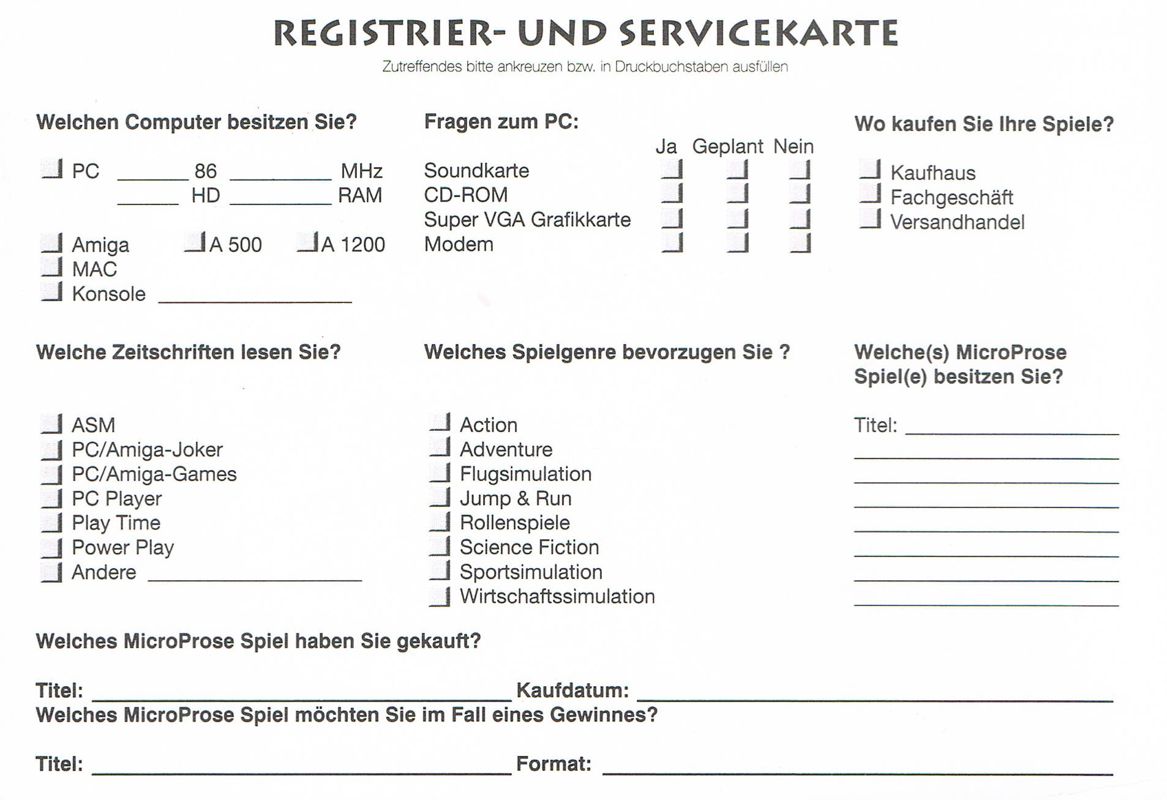 Extras for Across the Rhine (DOS) (Complete German version): Registration Card - Back