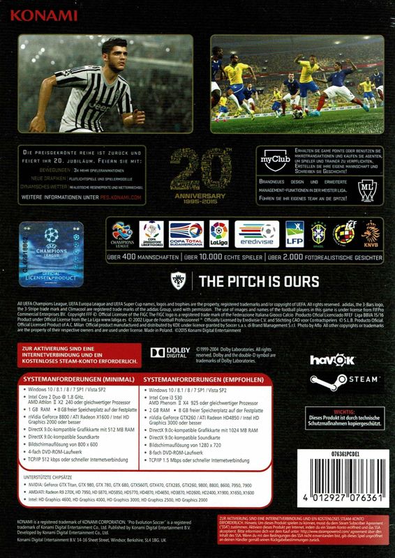 Back Cover for PES 2016: Pro Evolution Soccer (Day One Edition) (Windows)