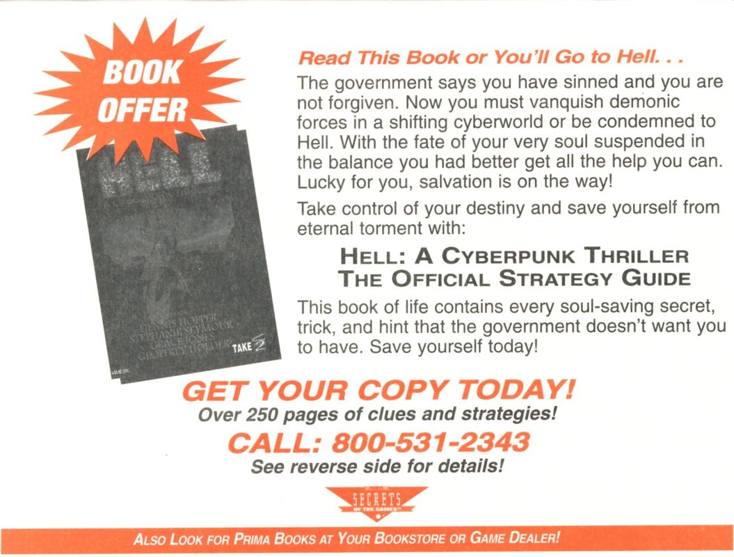 Advertisement for Hell: A Cyberpunk Thriller (DOS): Book Offer - Front