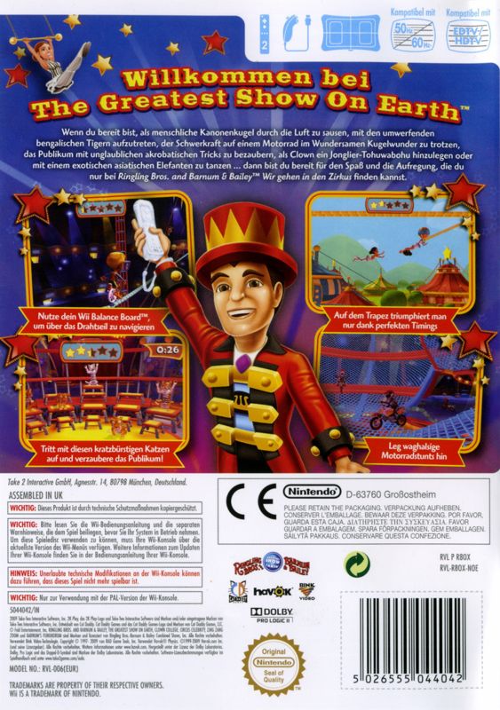 Back Cover for Ringling Bros. and Barnum & Bailey: The Greatest Show on Earth (Wii)