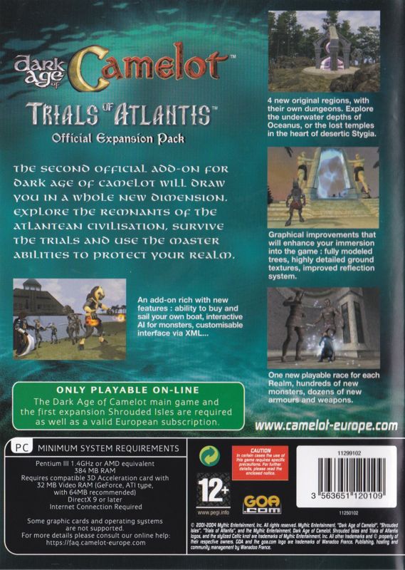 Back Cover for Dark Age of Camelot: Trials of Atlantis (Windows)