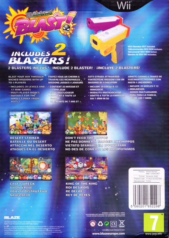 Back Cover for Wicked Monsters: BLAST! (Wii) (w/2 blasters)
