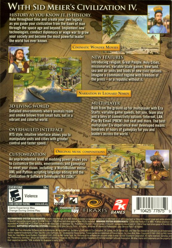 Back Cover for Sid Meier's Civilization IV (Special Edition) (Windows)