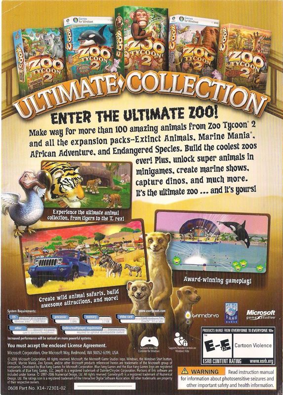 Zoo Tycoon 2: Ultimate Collection cover or packaging material - MobyGames