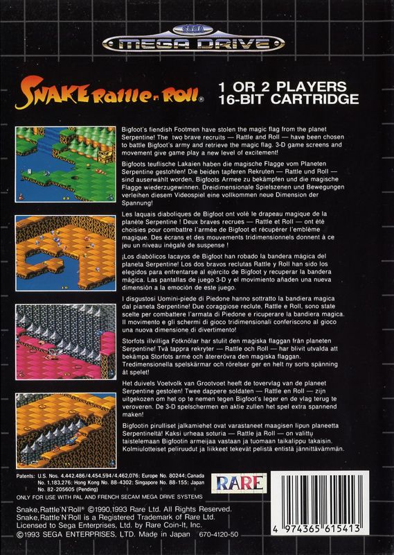 Back Cover for Snake Rattle N Roll (Genesis)