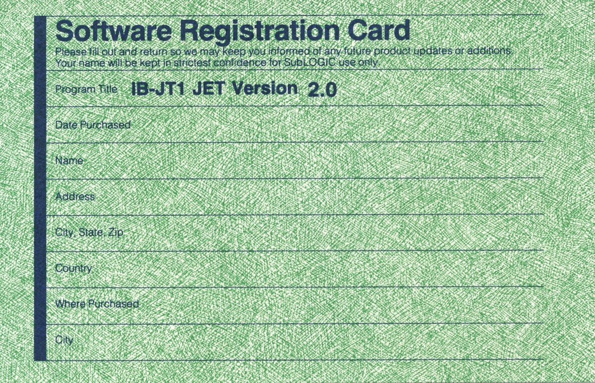 Extras for Jet: Version 2.0 (DOS): Registration - Front