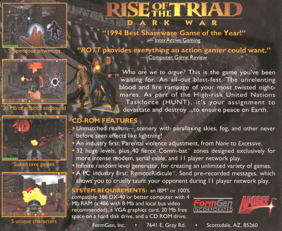 Other for Rise of the Triad: Dark War (DOS): Jewel Case - Back