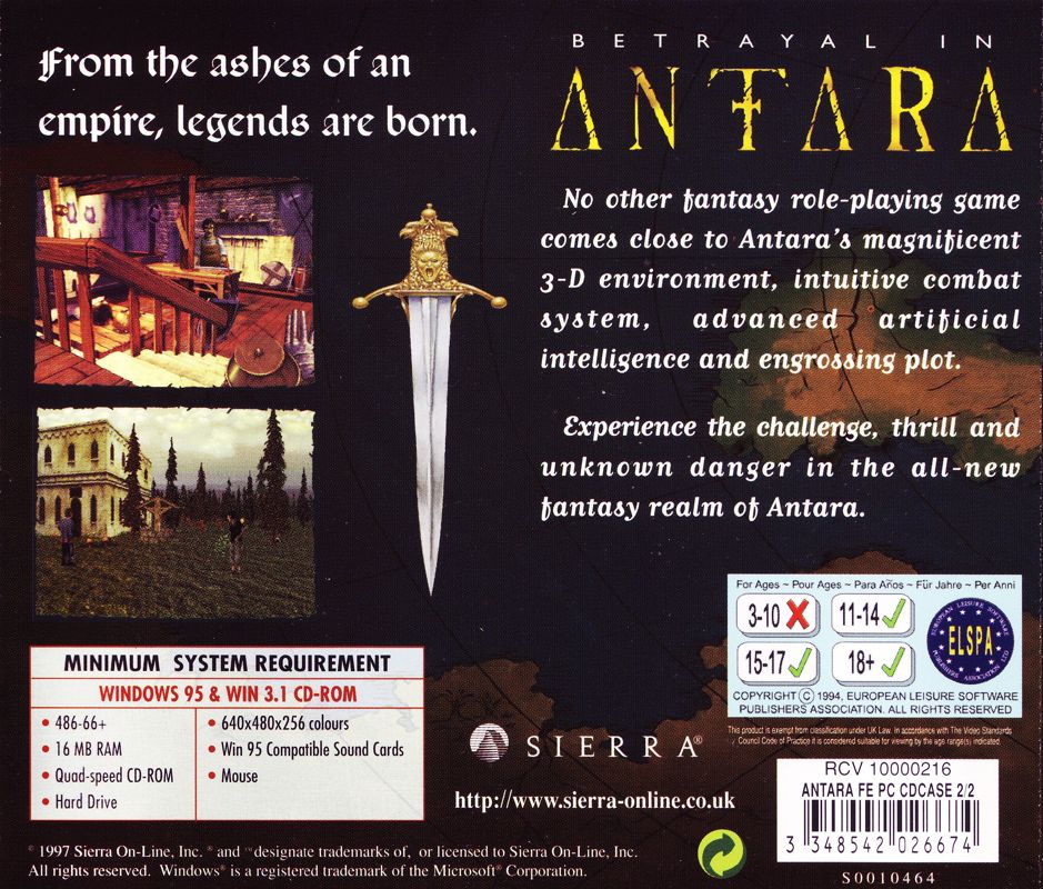 Other for Betrayal in Antara (Windows and Windows 16-bit): Jewel Case - Back