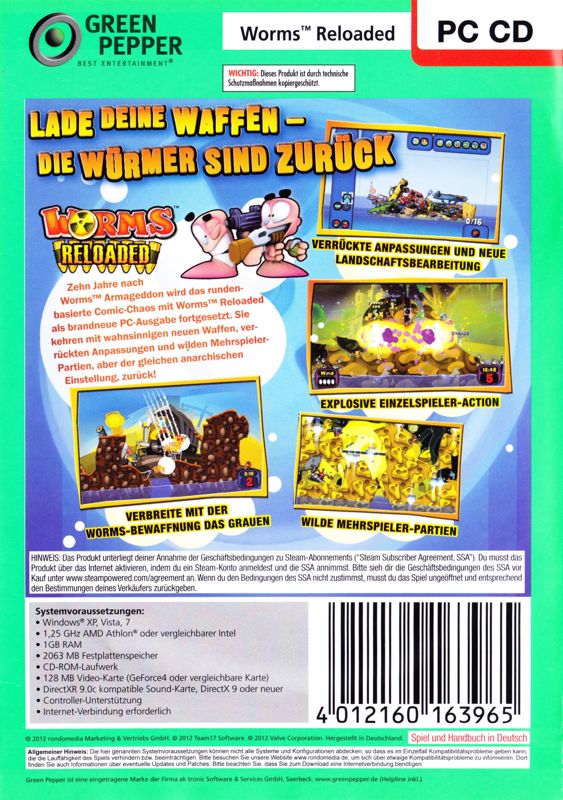 Back Cover for Worms: Reloaded (Windows) (Green Pepper release)