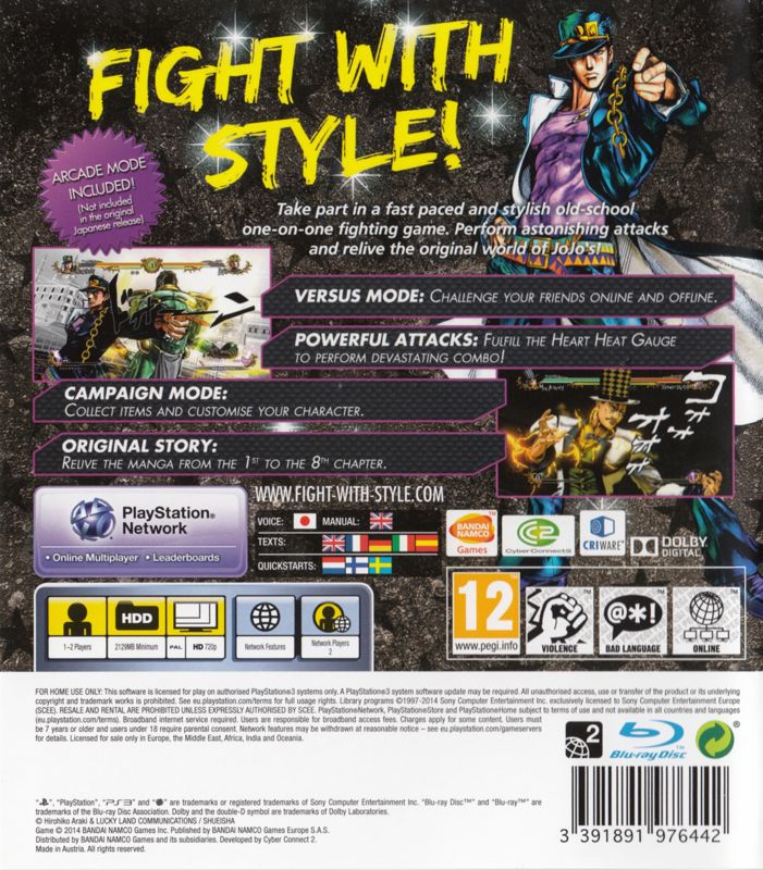 Back Cover for JoJo's Bizarre Adventure: All Star Battle (PlayStation 3)