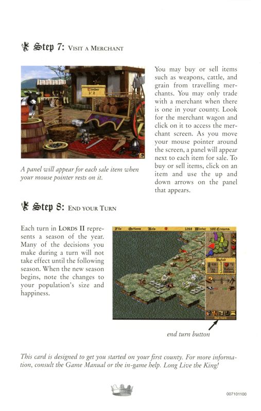 Reference Card for Lords of the Realm II (DOS and Windows): Getting Started - Back