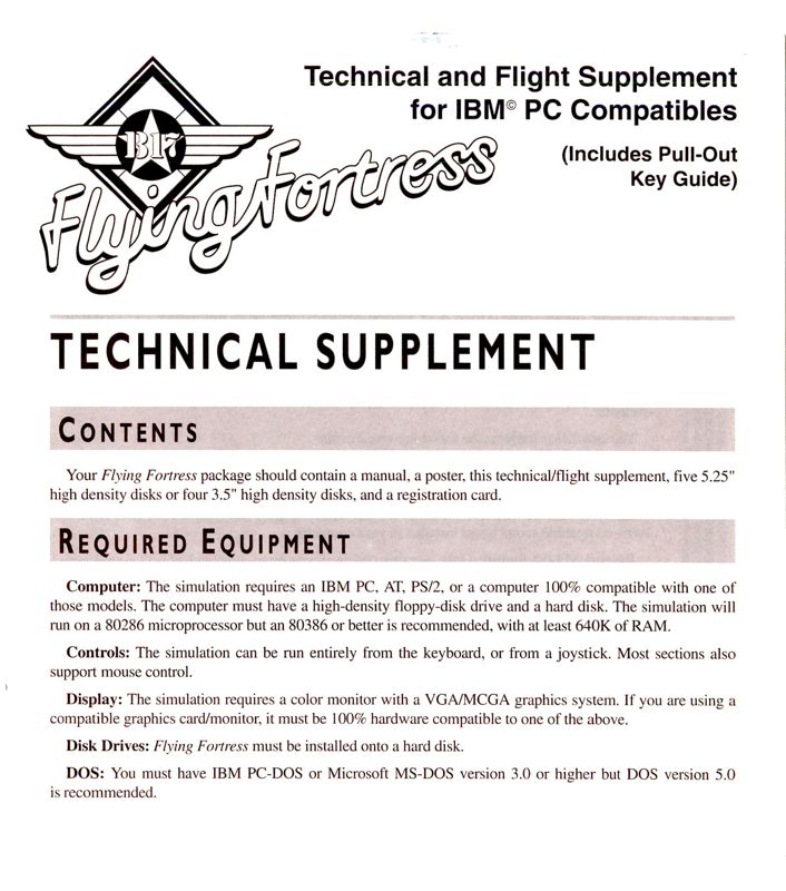 Extras for B-17 Flying Fortress (DOS) (3.5" floppy disk release): Technical Supplement - Back