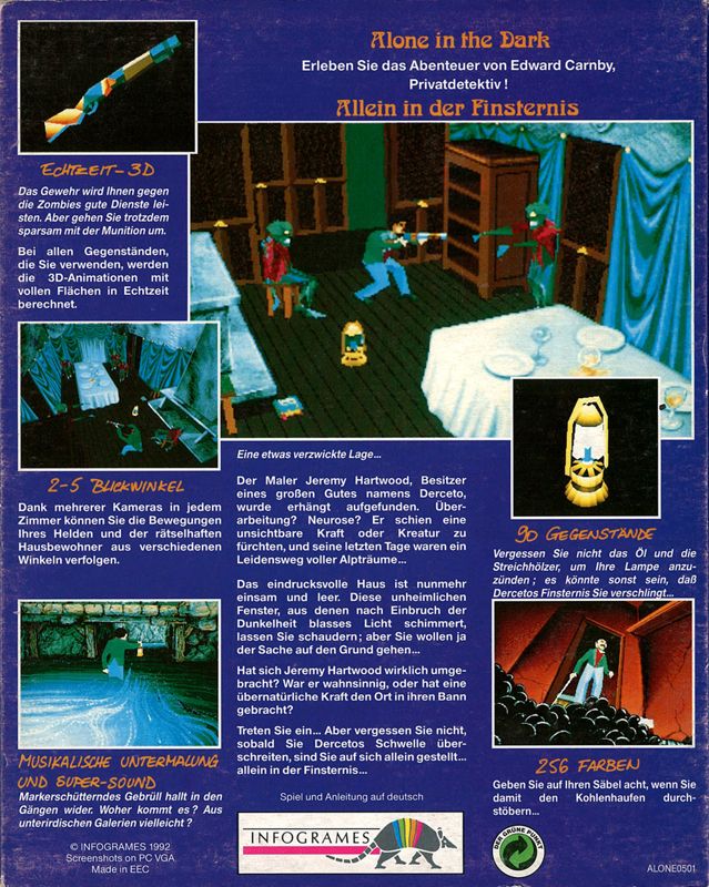 Back Cover for Alone in the Dark (DOS)