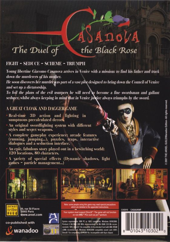 Back Cover for Casanova: The Duel of the Black Rose (Windows)