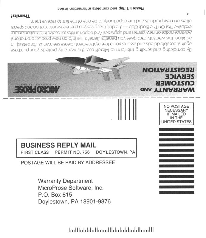 Extras for B-17 Flying Fortress (DOS) (3.5" floppy disk release): Registration - Back
