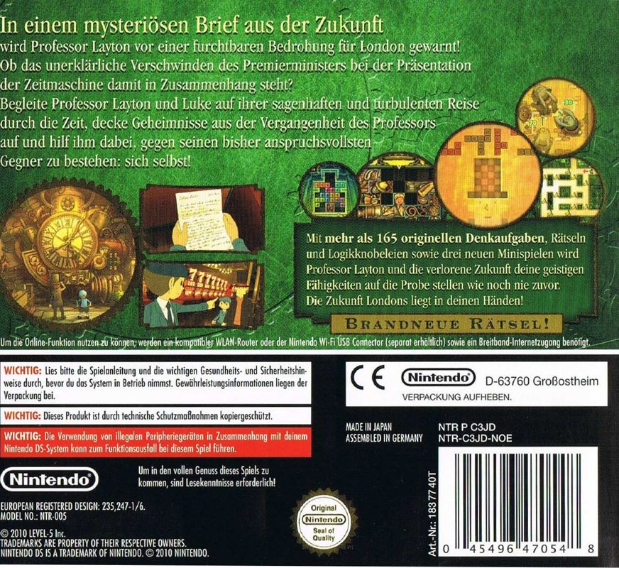 Back Cover for Professor Layton and the Unwound Future (Nintendo DS)