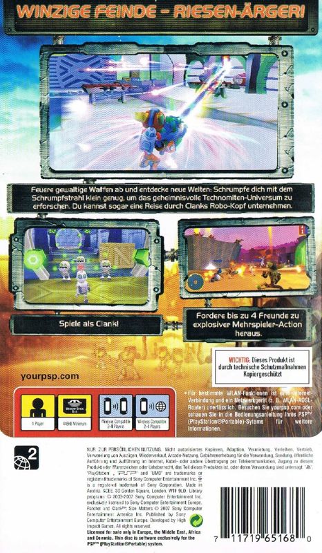 Back Cover for Ratchet & Clank: Size Matters (PSP)