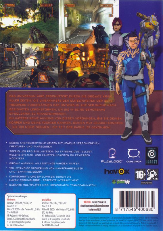 Back Cover for Gene Troopers (Windows)