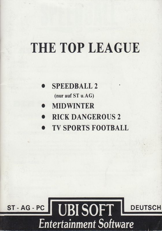 Manual for The Top League (Atari ST): Front