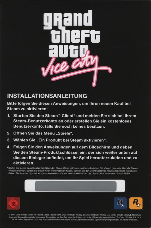 Other for Grand Theft Auto: Vice City (Windows) (Green Pepper release with Steam download code only): Steam download code