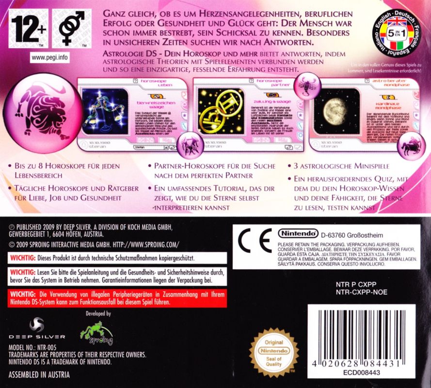 Back Cover for Astrology DS: The Stars in your Hands (Nintendo DS)