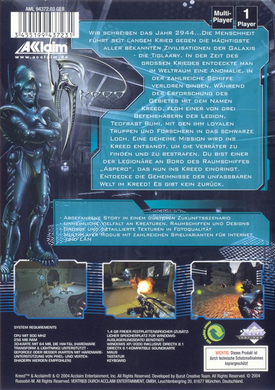 Back Cover for Kreed (Windows)
