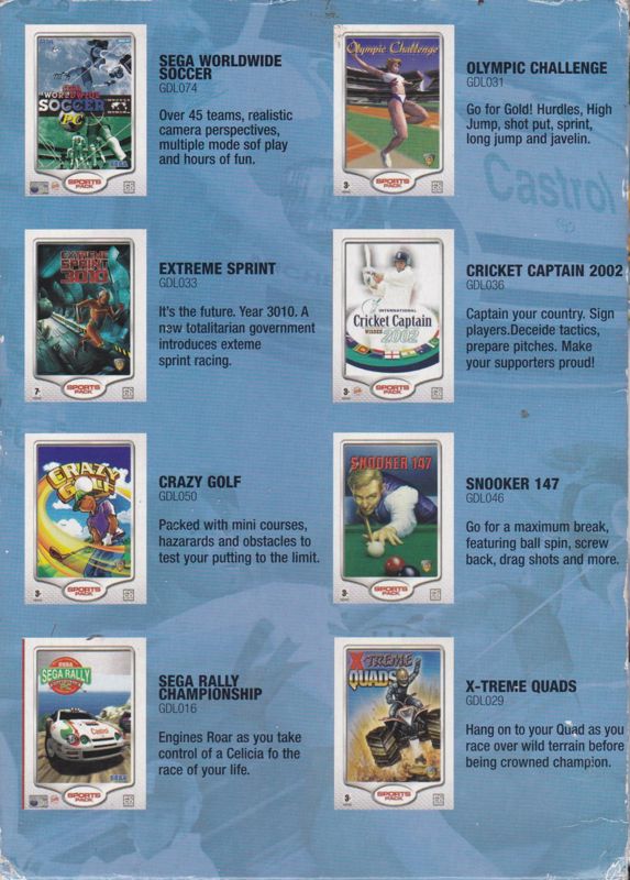 Back Cover for 8 Great Sports PC Games (Windows)