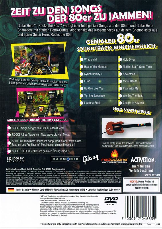 Back Cover for Guitar Hero Encore: Rocks the 80s (PlayStation 2)