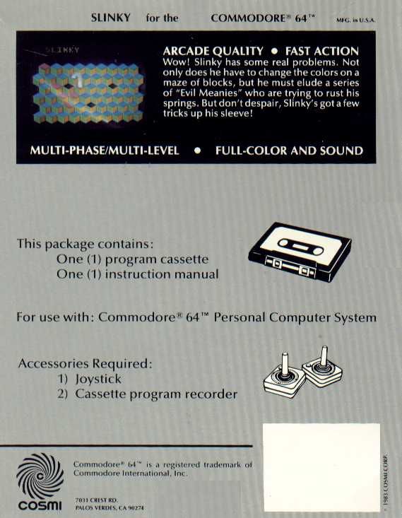 Back Cover for Slinky (Commodore 64)