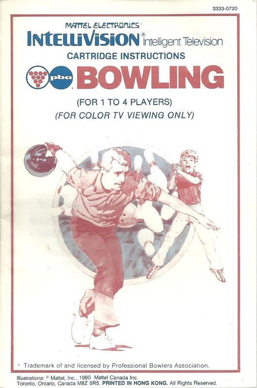 Manual for PBA Bowling (Intellivision): Front