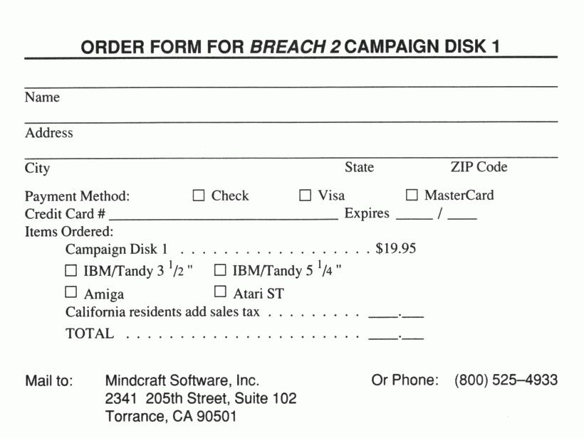 Extras for Breach 2 (DOS) (The later Mindcraft release): Campaign Disk 1 Order - Back