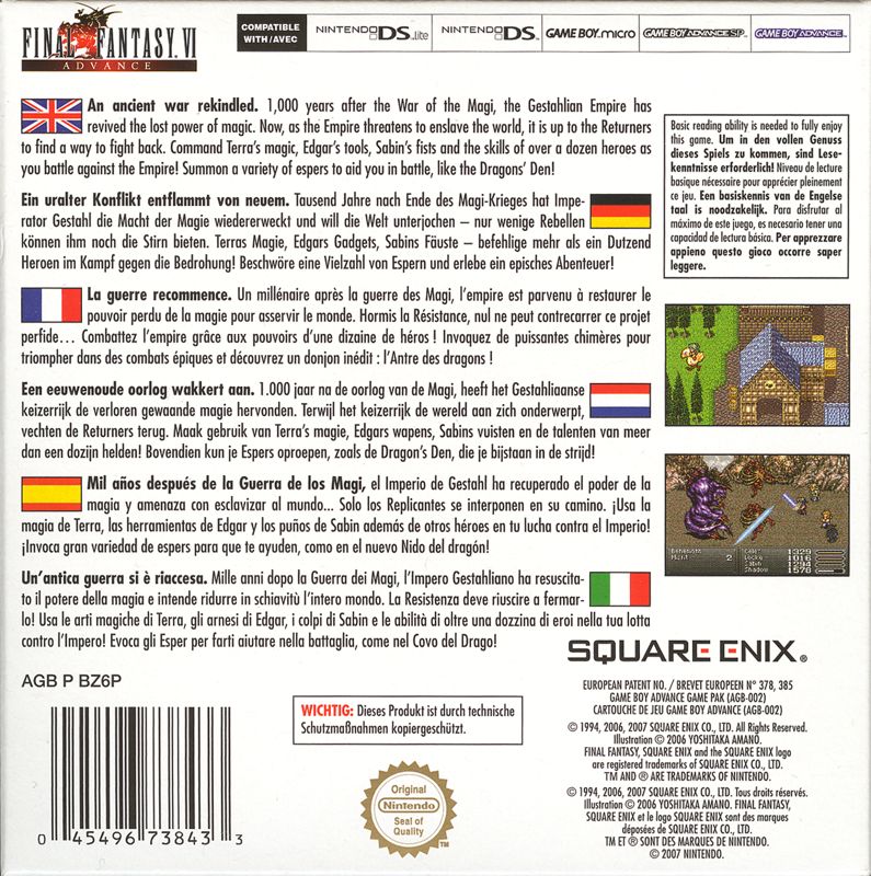 Back Cover for Final Fantasy III (Game Boy Advance)