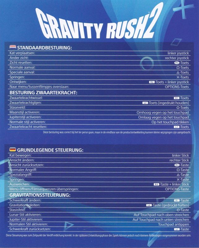 Reference Card for Gravity Rush 2 (PlayStation 4): Dutch & German