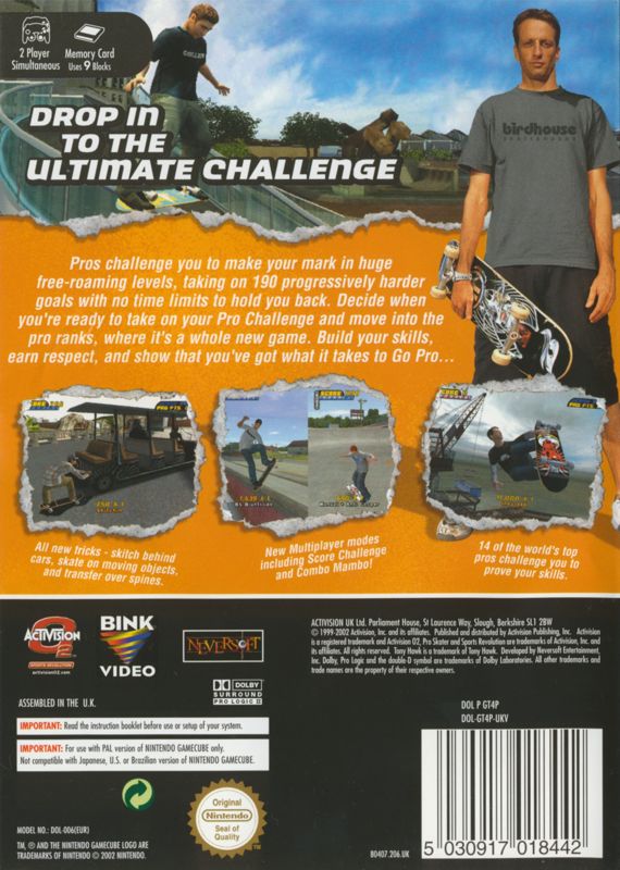 Back Cover for Tony Hawk's Pro Skater 4 (GameCube)