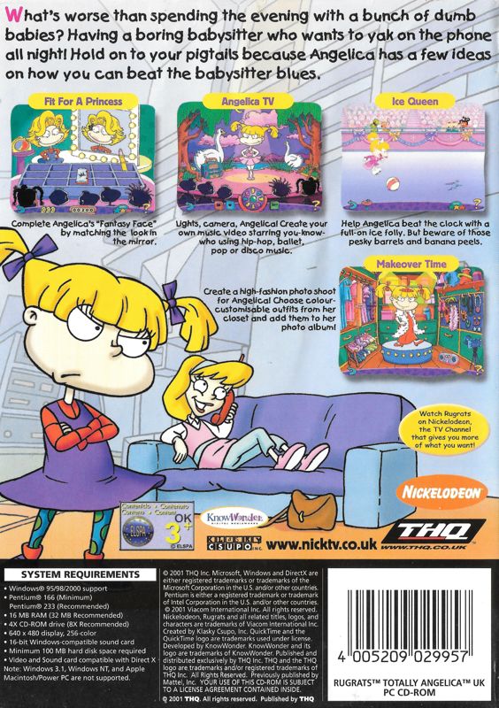 Back Cover for Rugrats Totally Angelica Boredom Buster (Windows)