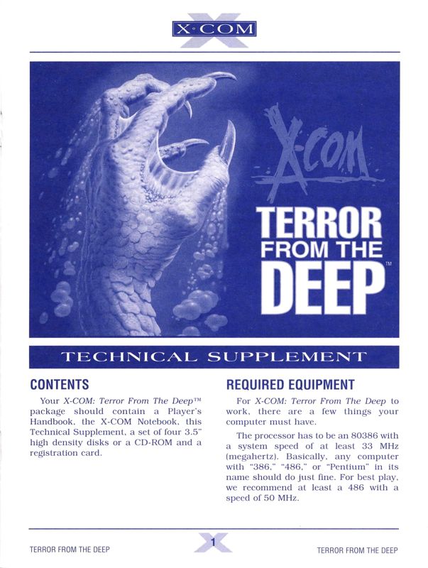 Extras for X-COM: Terror from the Deep (DOS): Technical Supplement - Front