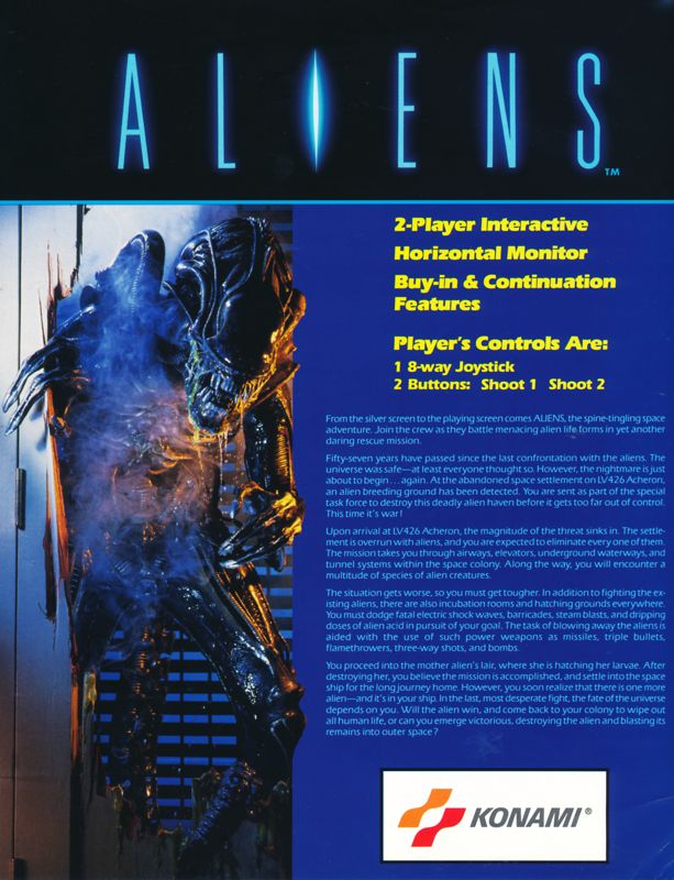 Back Cover for Aliens (Arcade)