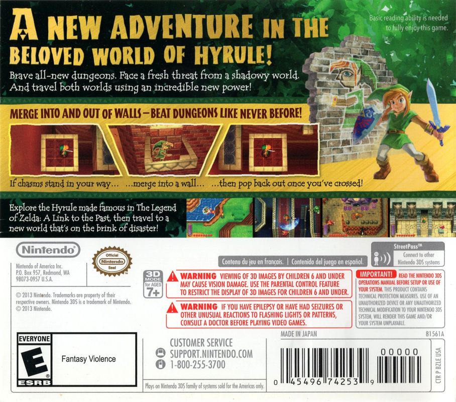 Back Cover for The Legend of Zelda: A Link Between Worlds (Nintendo 3DS)