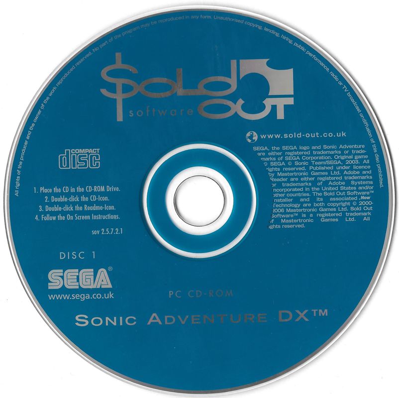Media for Sonic Adventure DX (Director's Cut) (Windows) (Sold Out Software release): Disc 1
