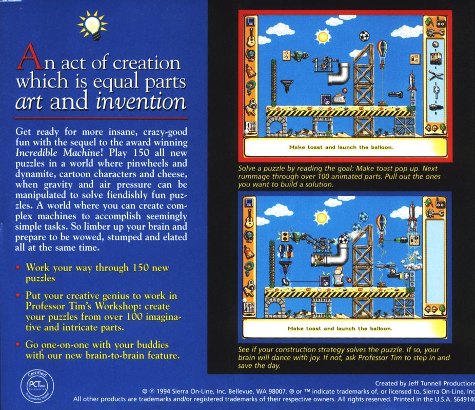 Other for The Incredible Machine 2 (DOS): Jewel Case - Back