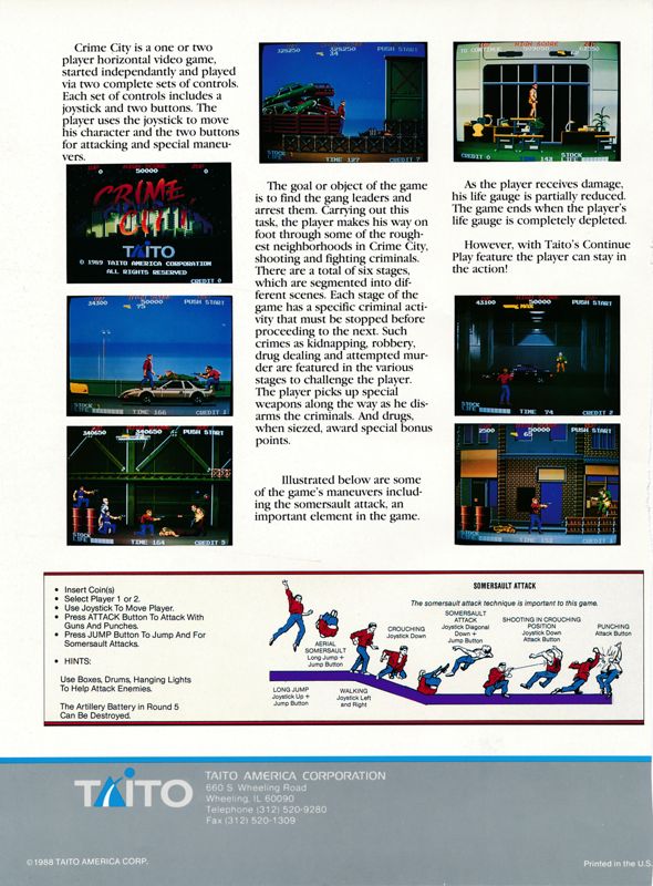 Back Cover for Crime City (Arcade)
