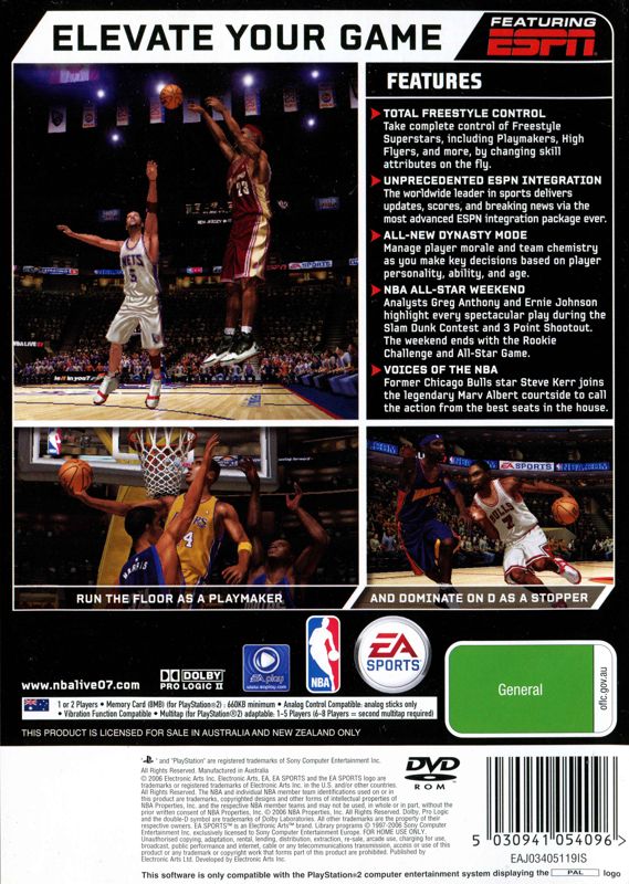 Back Cover for NBA Live 07 (PlayStation 2)