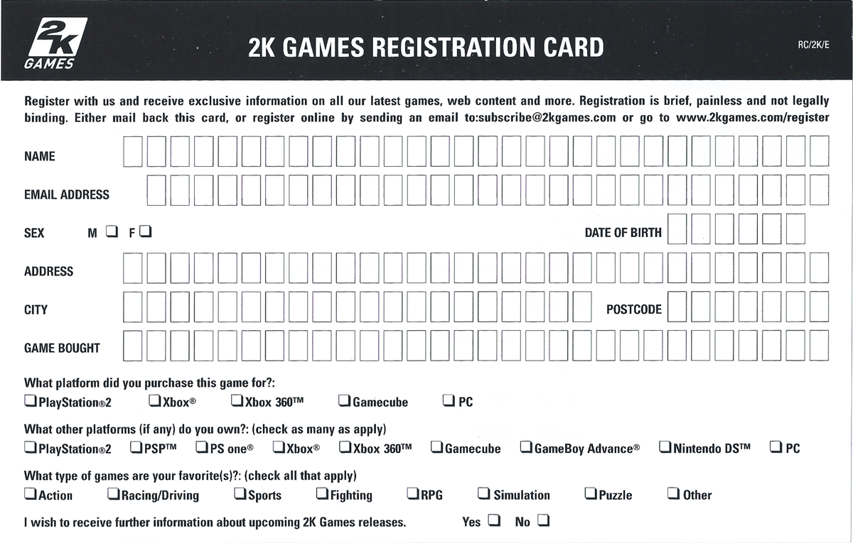 Extras for Vietcong 2 (Windows): Registration Card - Front