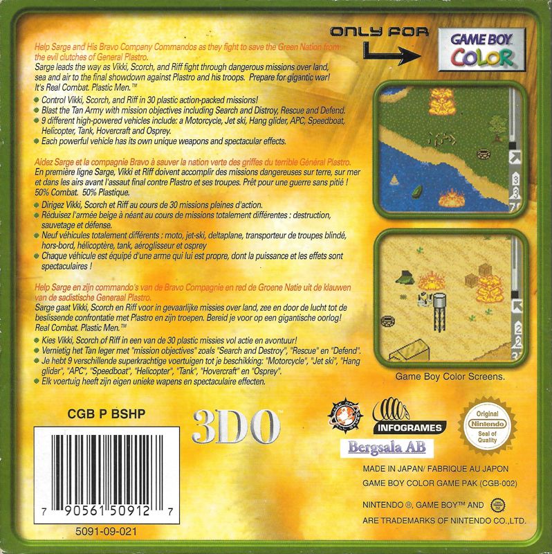 Back Cover for Army Men: Sarge's Heroes 2 (Game Boy Color)