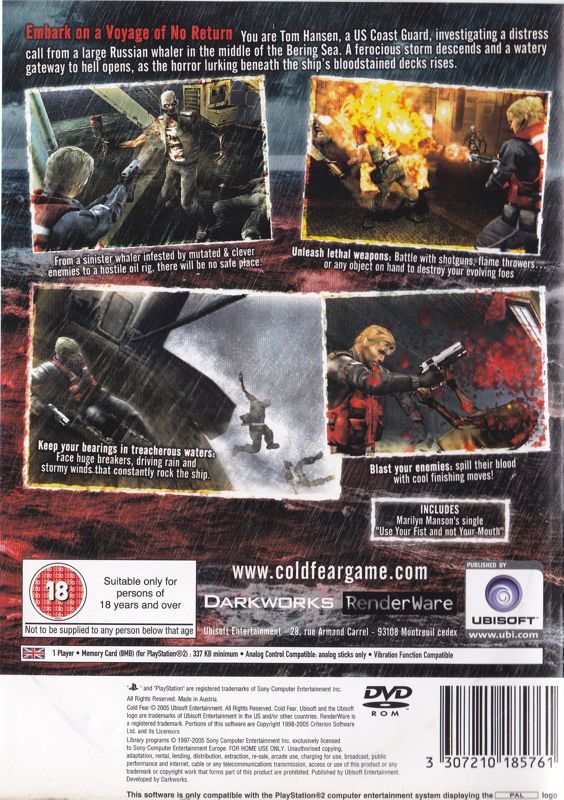 Back Cover for Cold Fear (PlayStation 2)
