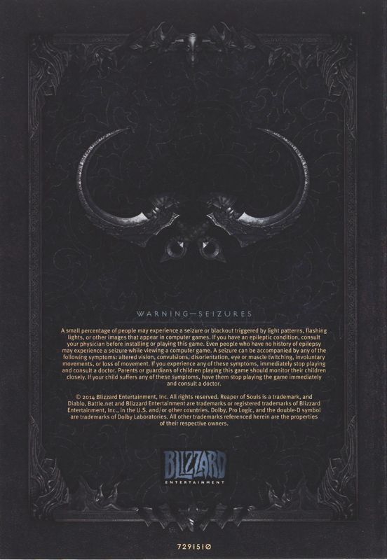 Manual for Diablo III: Reaper of Souls (Collector's Edition) (Macintosh and Windows): Back