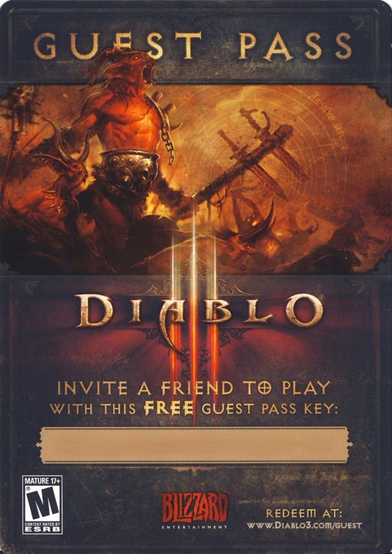 Advertisement for Diablo III (Macintosh and Windows): Diablo III Guest Pass - Front