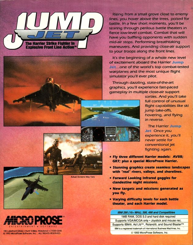Back Cover for Jump Jet (DOS)