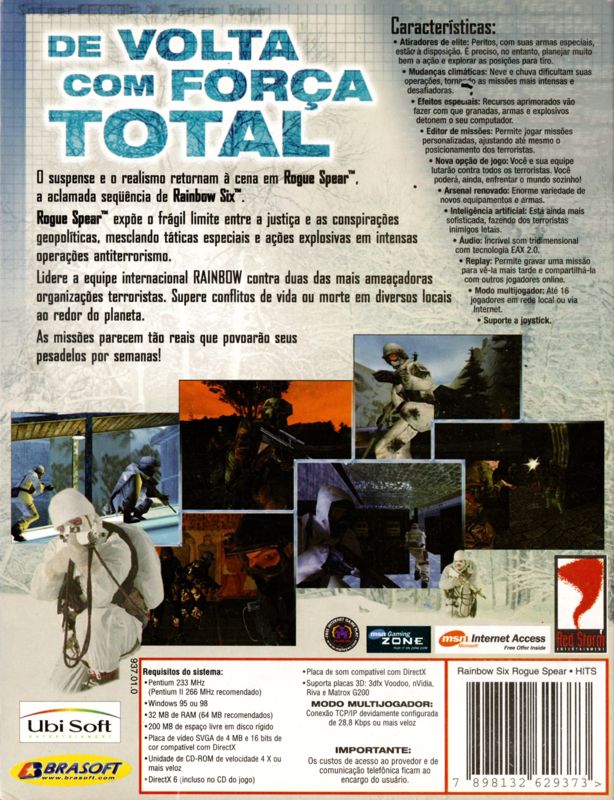 Back Cover for Tom Clancy's Rainbow Six: Rogue Spear (Windows) (Brasoft Hits release)